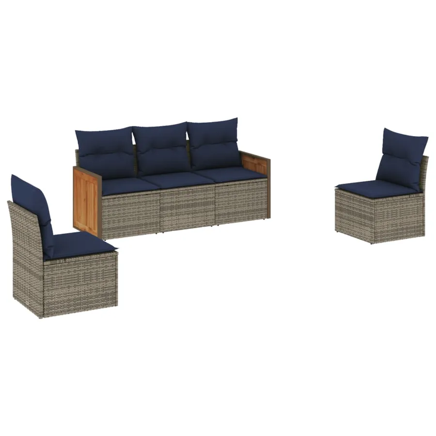 Ensemble de canapé de jardin 5 pcs avec coussins gris résine tressée - 2