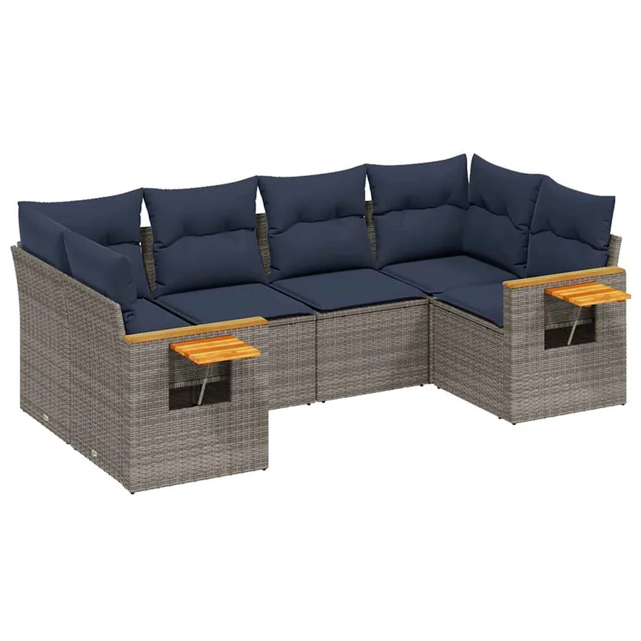 Salon de jardin 6 pcs avec coussins gris résine tressée - 2