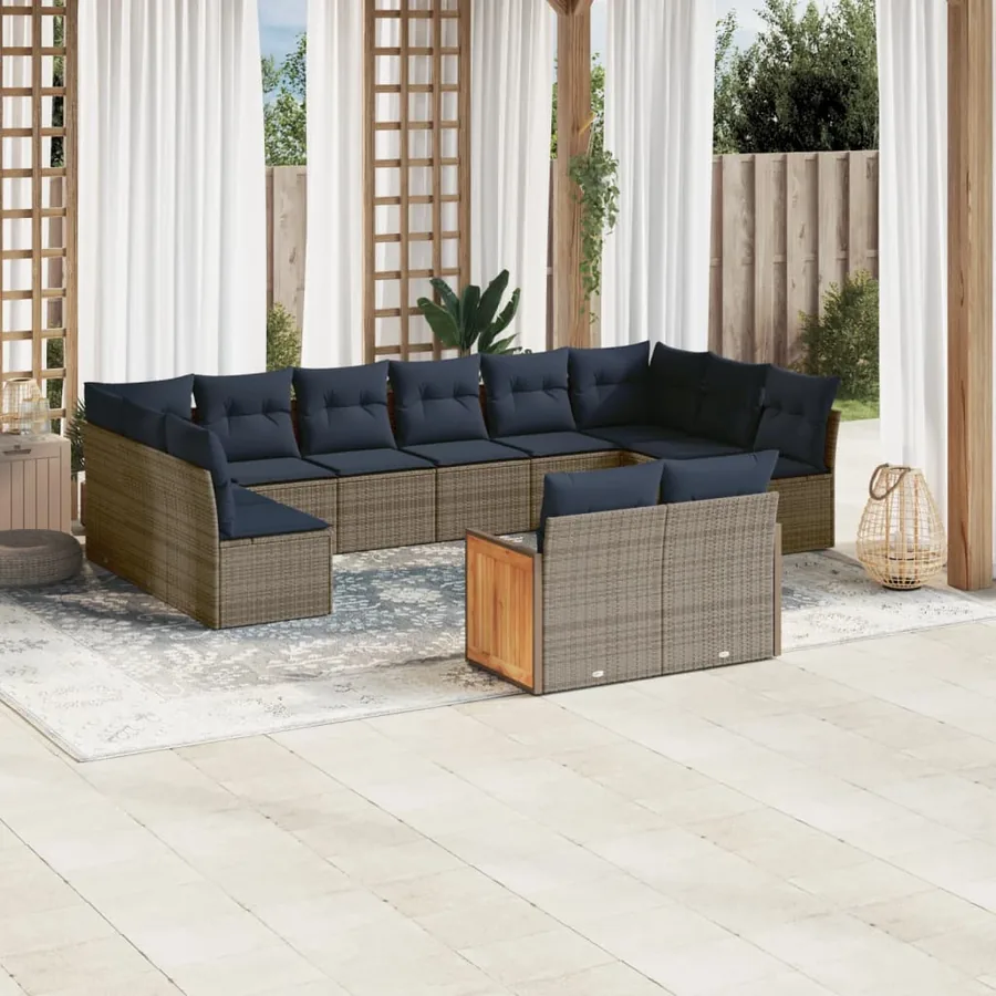 Ensemble de canapé de jardin 12 pcs avec coussins gris résine tressée