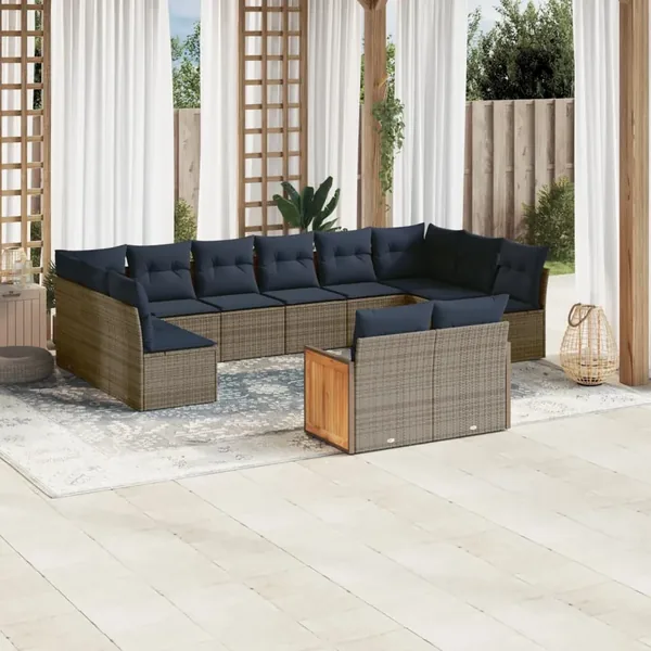 Ensemble de canapé de jardin 12 pcs avec coussins gris résine tressée