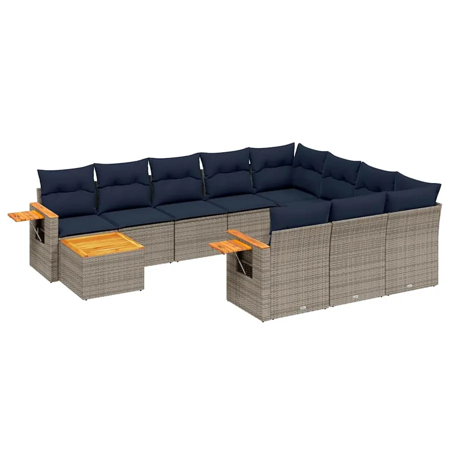 Salon de jardin 11 pcs avec coussins gris résine tressée - 2