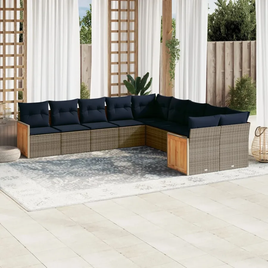 Ensemble de canapé de jardin 10 pcs avec coussins gris résine tressée