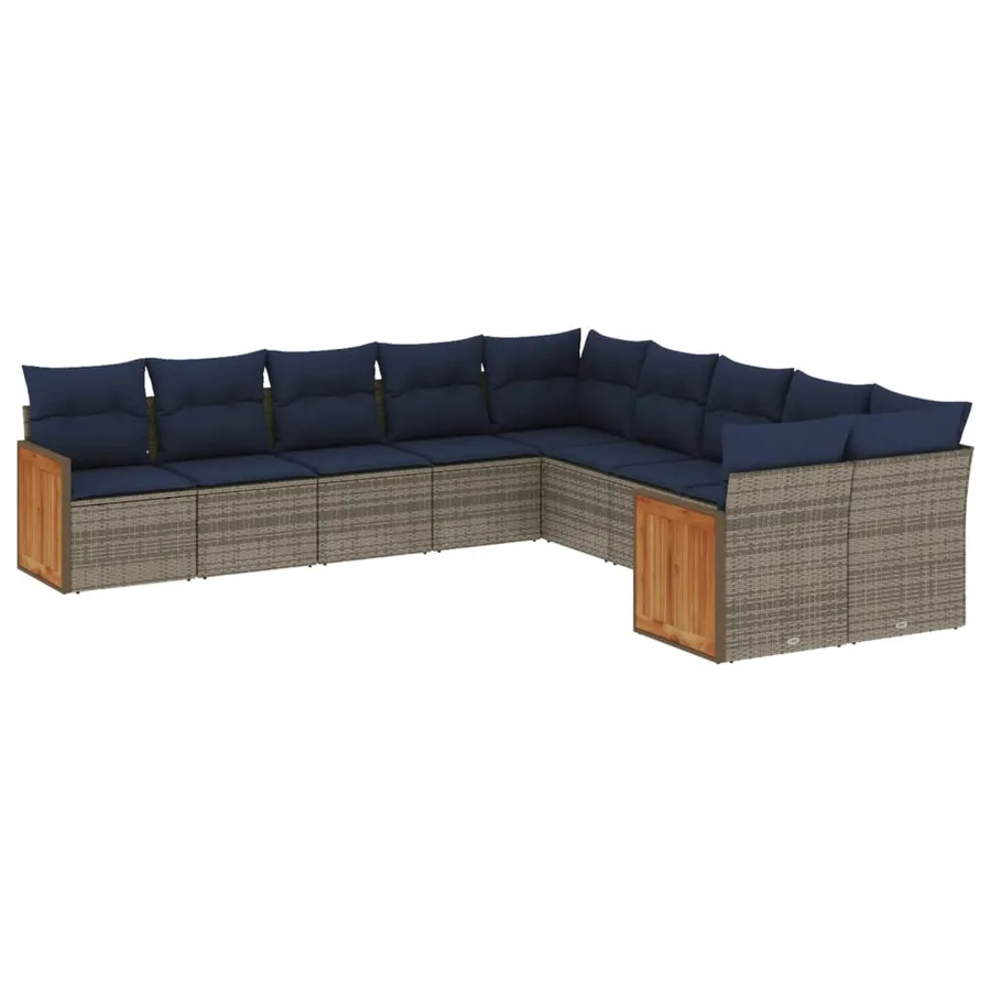 Ensemble de canapé de jardin 10 pcs avec coussins gris résine tressée - 2