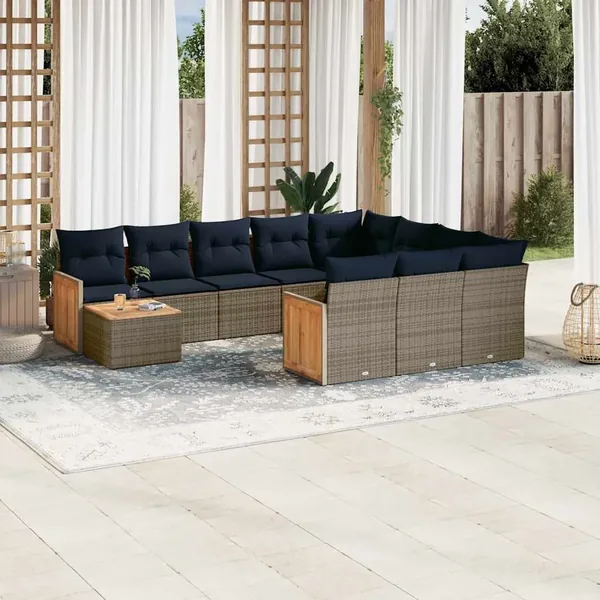 Ensemble de canapé de jardin 11 pcs avec coussins gris résine tressée