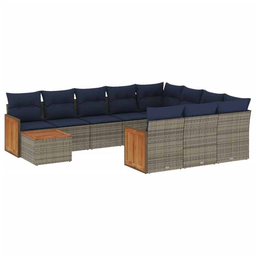 Ensemble de canapé de jardin 11 pcs avec coussins gris résine tressée - 2