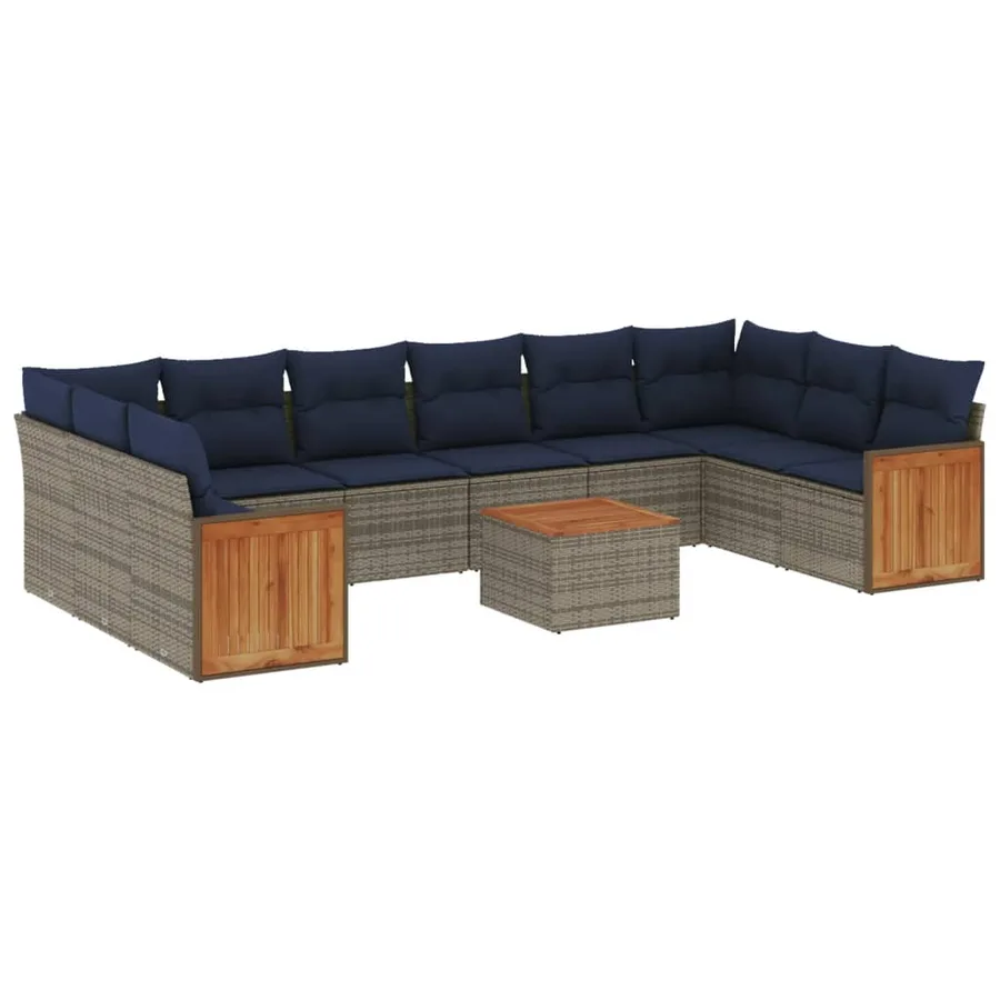Ensemble de canapé de jardin 11 pcs avec coussins gris résine tressée - 2