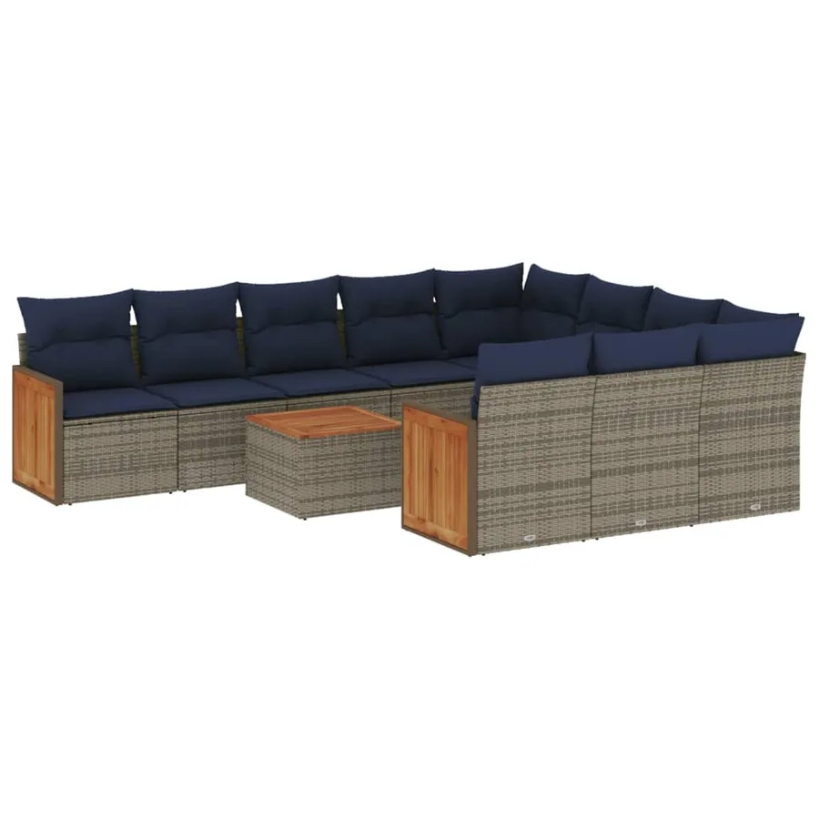 Ensemble de canapé de jardin 11 pcs avec coussins gris résine tressée - 2