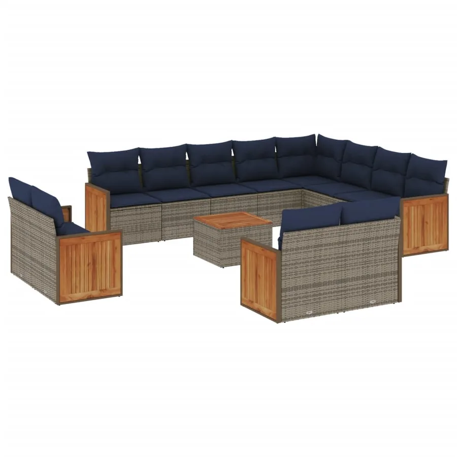 Ensemble de canapé de jardin 13 pcs avec coussins gris résine tressée - 2