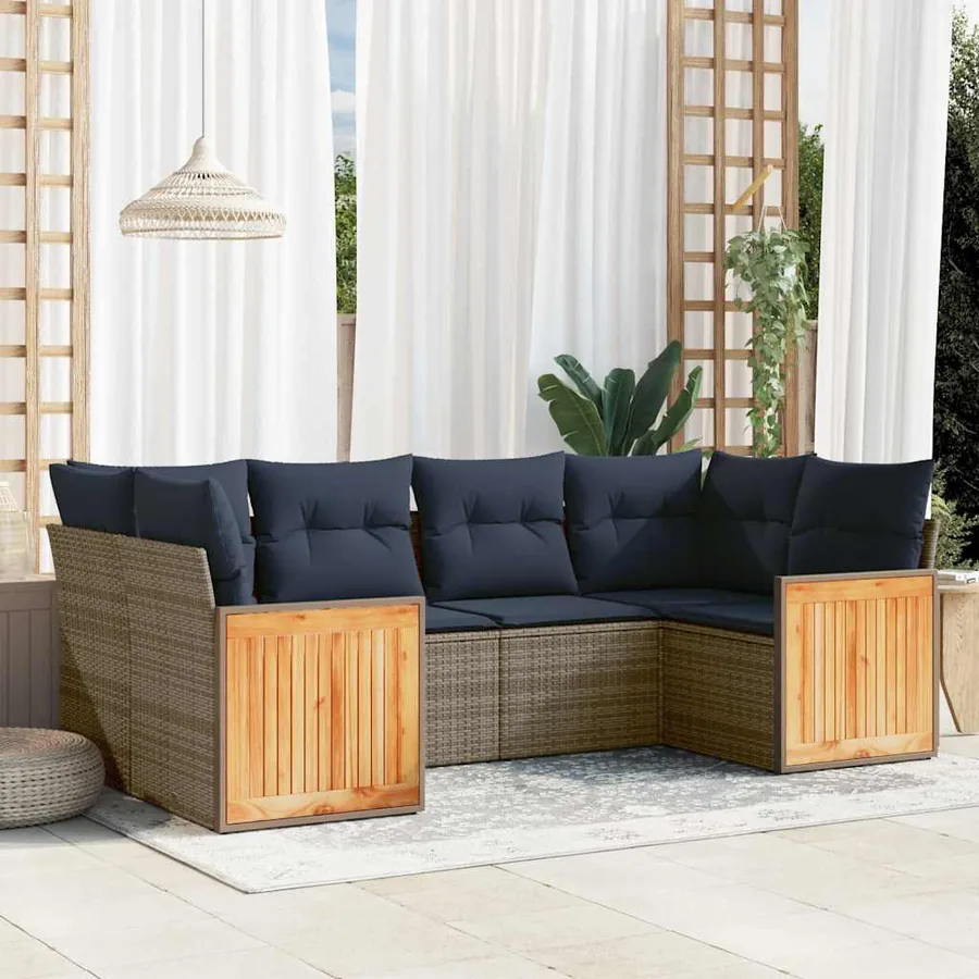 Ensemble de canapé de jardin 6 pcs avec coussins gris résine tressée