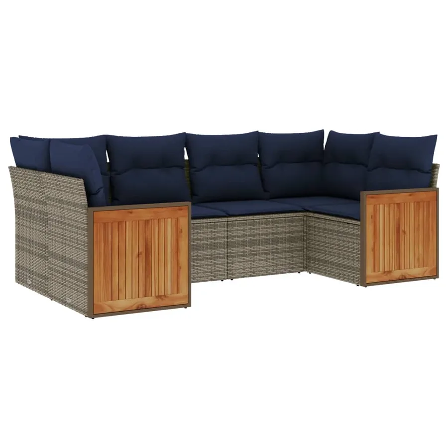 Ensemble de canapé de jardin 6 pcs avec coussins gris résine tressée - 2