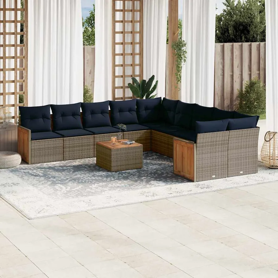 Ensemble de canapé de jardin 11 pcs avec coussins gris résine tressée