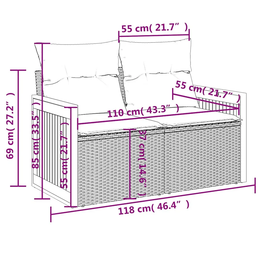 Ensemble de canapé de jardin 11 pcs avec coussins gris résine tressée - 11