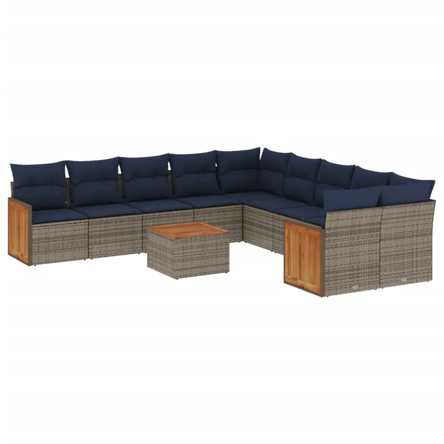 Ensemble de canapé de jardin 11 pcs avec coussins gris résine tressée - 2