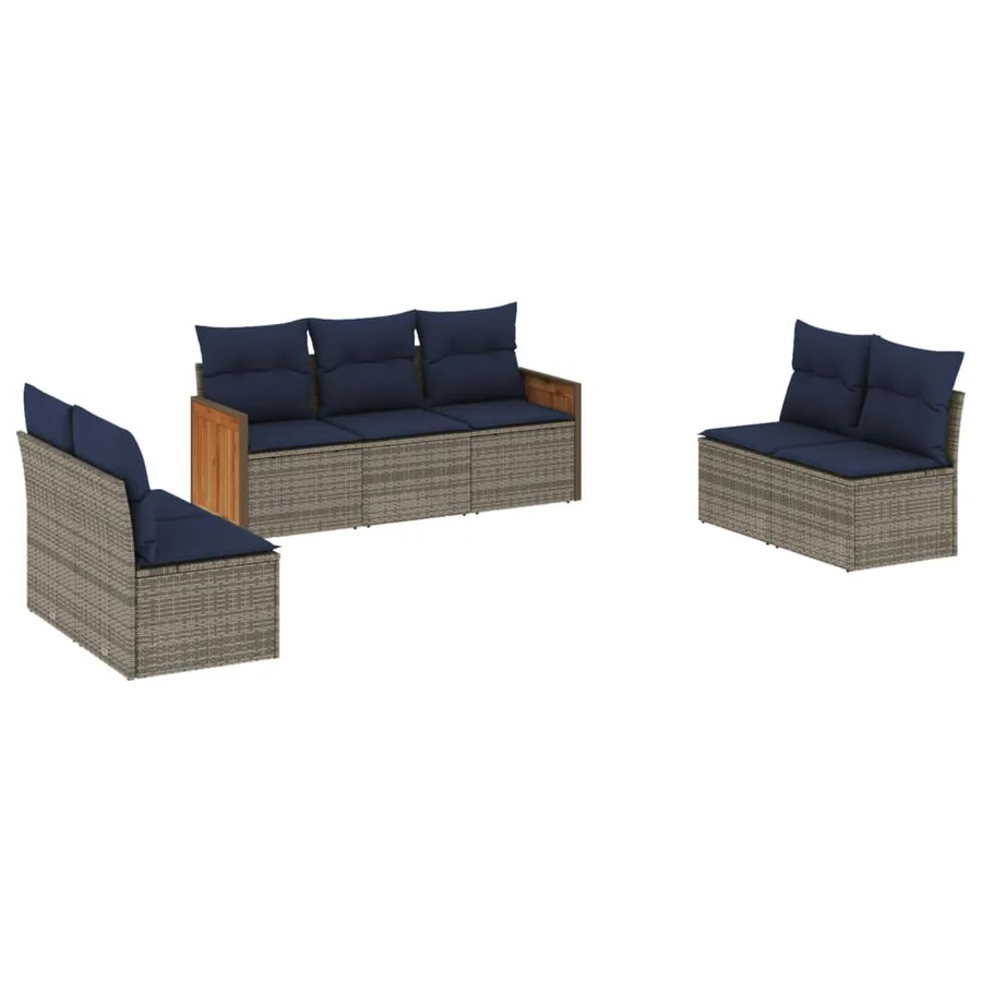 Ensemble de canapé de jardin 7 pcs avec coussins gris résine tressée - 2