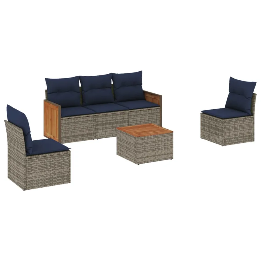 Ensemble de canapé de jardin 6 pcs avec coussins gris résine tressée - 2
