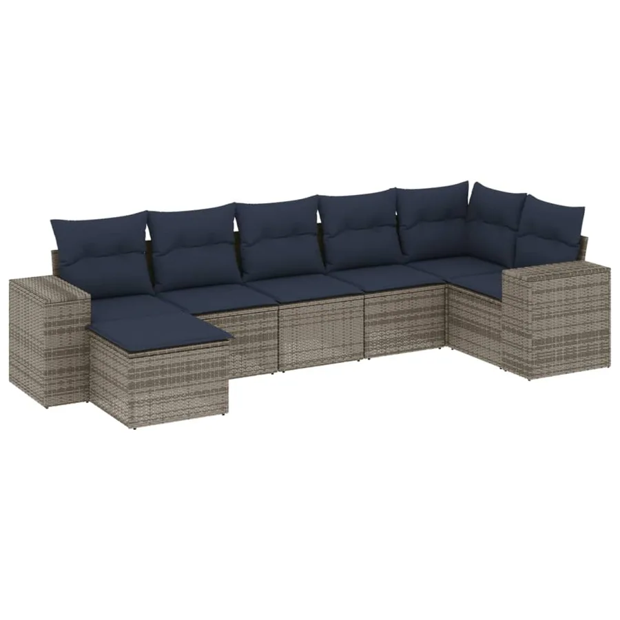 Ensemble de canapé de jardin 7 pcs avec coussins gris résine tressée - 2