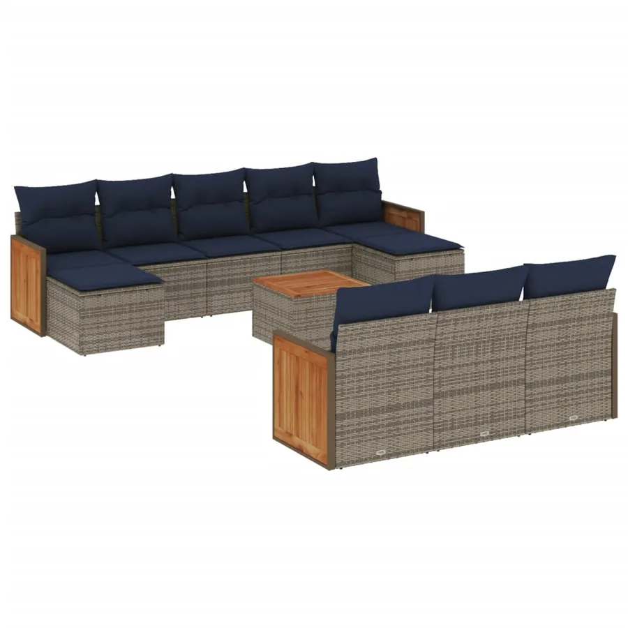 Ensemble de canapé de jardin 11 pcs avec coussins gris résine tressée - 2