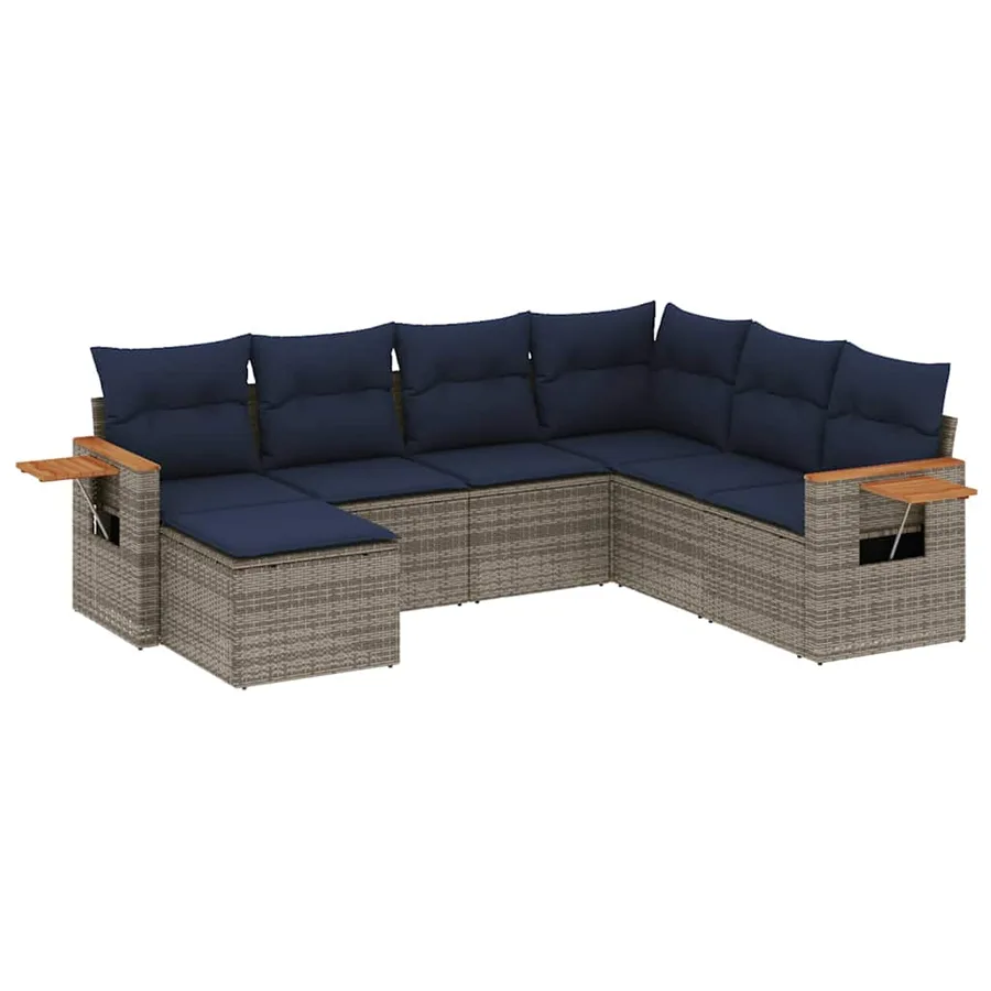 Salon de jardin 7 pcs avec coussins gris résine tressée - 2