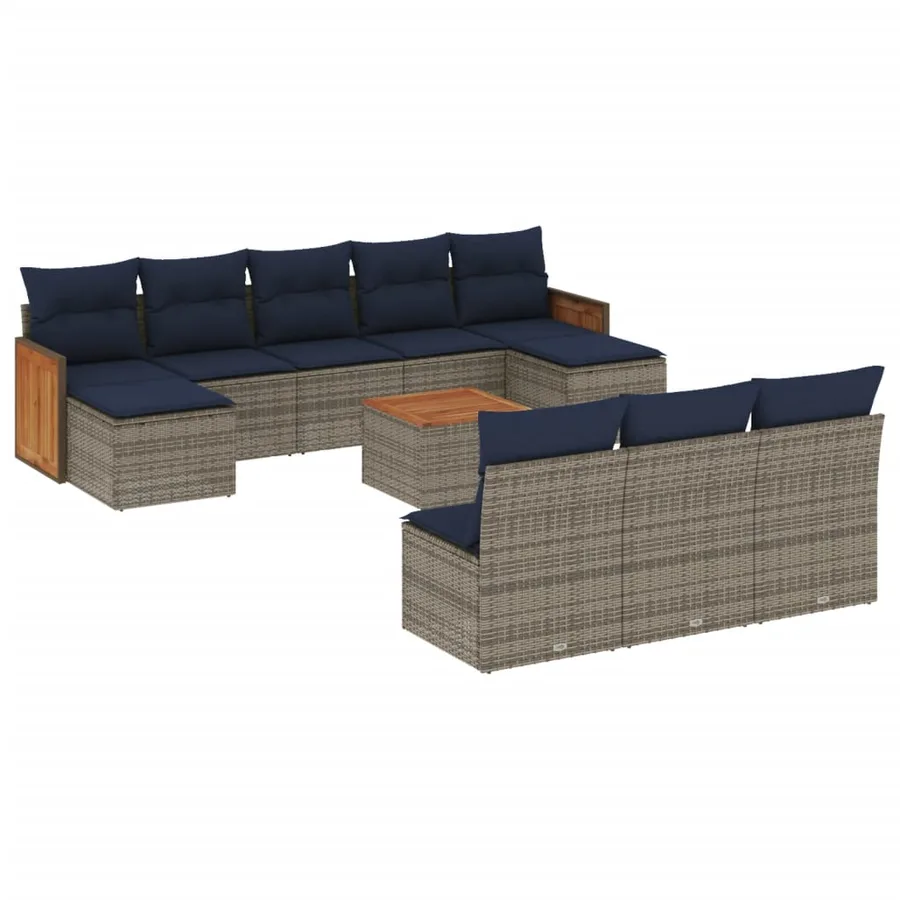 Ensemble de canapé de jardin 11 pcs avec coussins gris résine tressée - 2