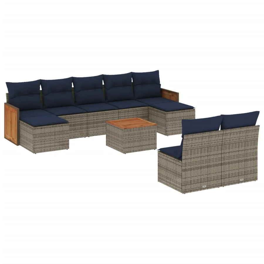Ensemble de canapé de jardin 10 pcs avec coussins gris résine tressée - 2