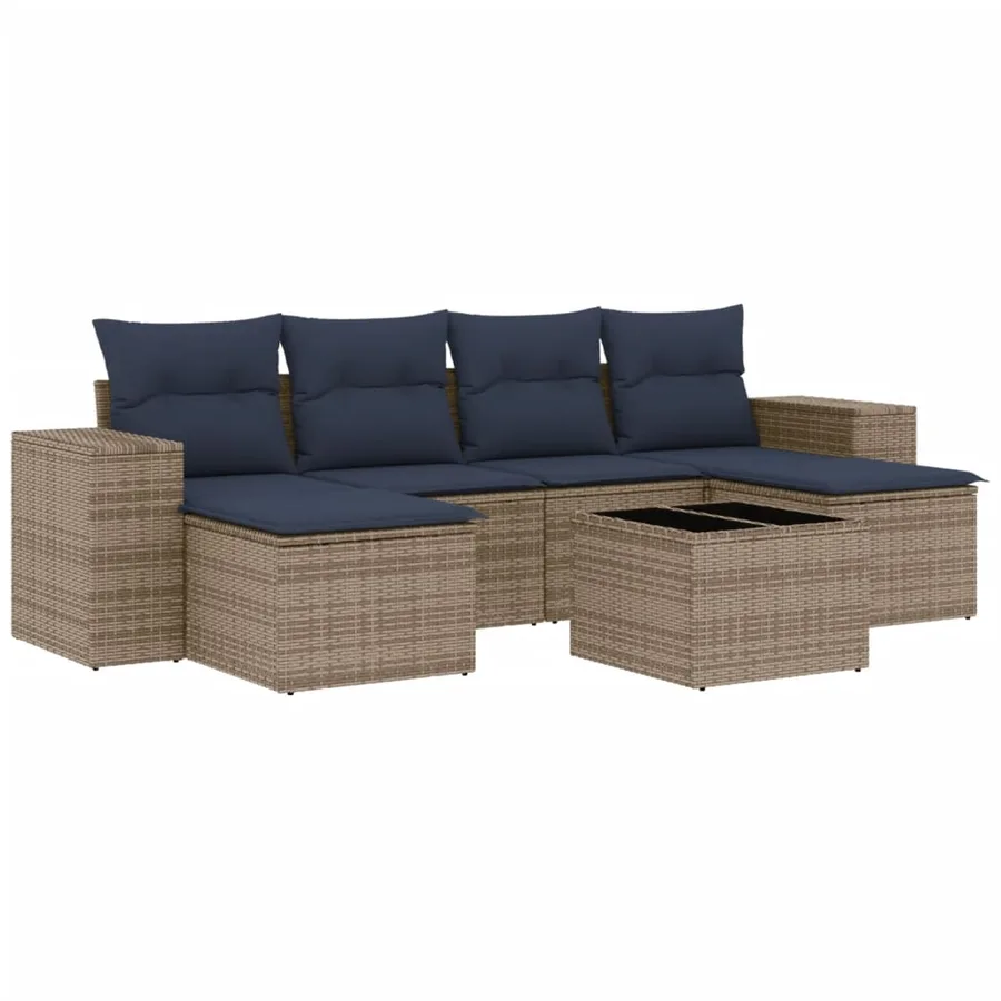 Ensemble de canapé de jardin 7 pcs avec coussins gris résine tressée - 2