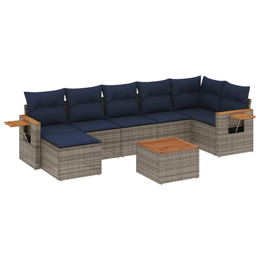 Salon de jardin 8 pcs avec coussins gris résine tressée - 2