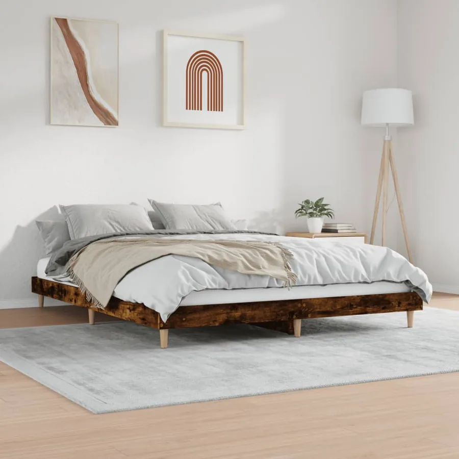 Cadre de lit sans matelas chêne fumé 200x200 cm bois ingénierie - 4