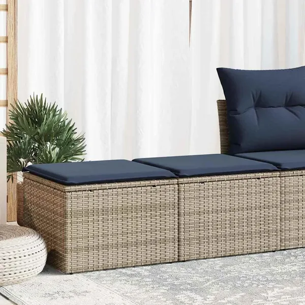 Salon de jardin 2 pcs avec coussins gris résine tressée acacia