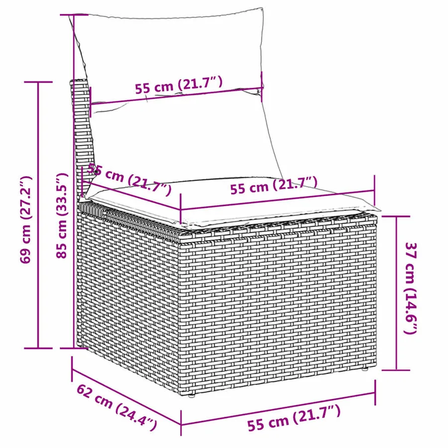 Salon de jardin 6 pcs avec coussins gris résine tressée - 10