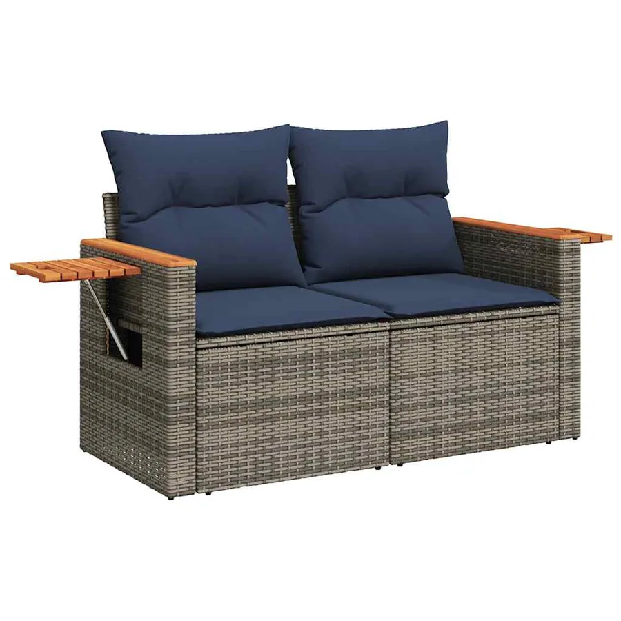 Salon de jardin 6 pcs avec coussins gris résine tressée - 3