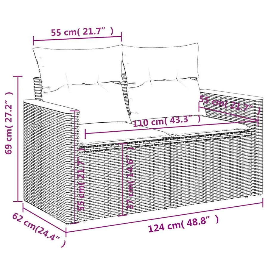 Salon de jardin 6 pcs avec coussins gris résine tressée - 9
