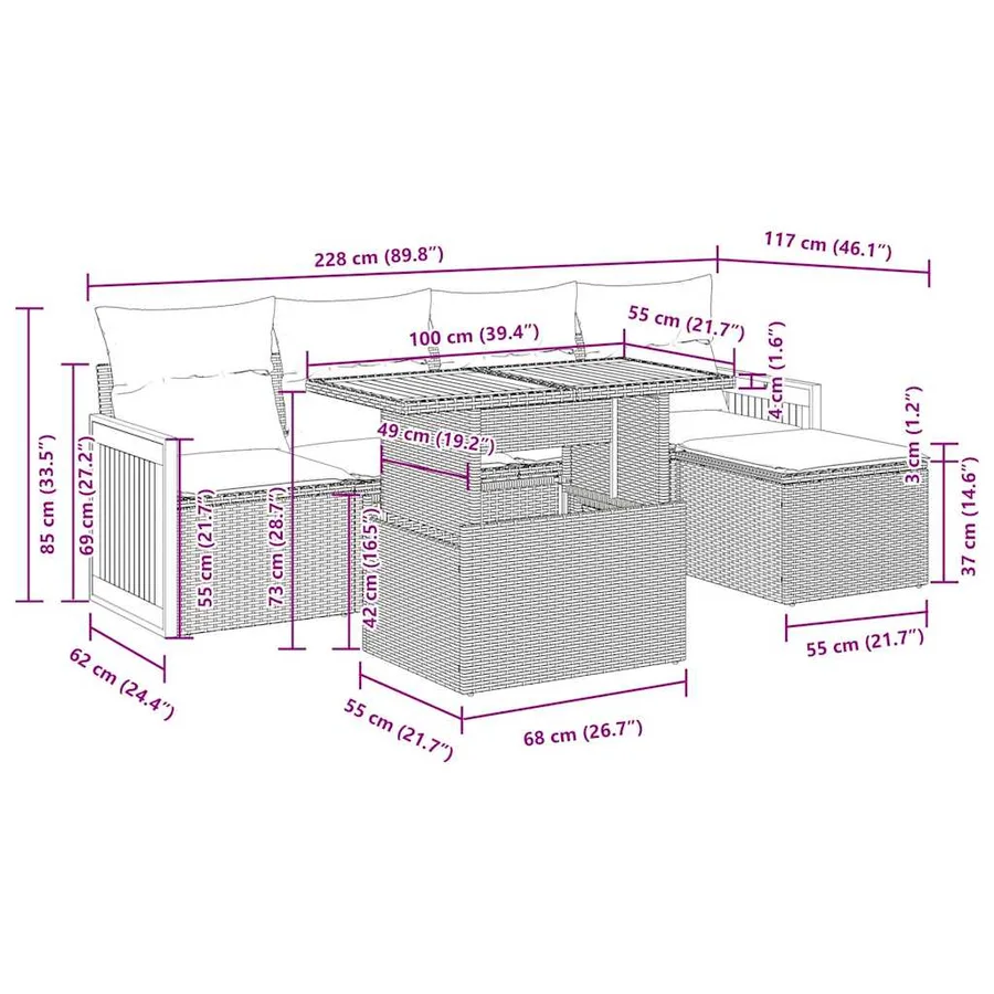 Salon de jardin avec coussins 6 pcs gris résine tressée acacia - 13