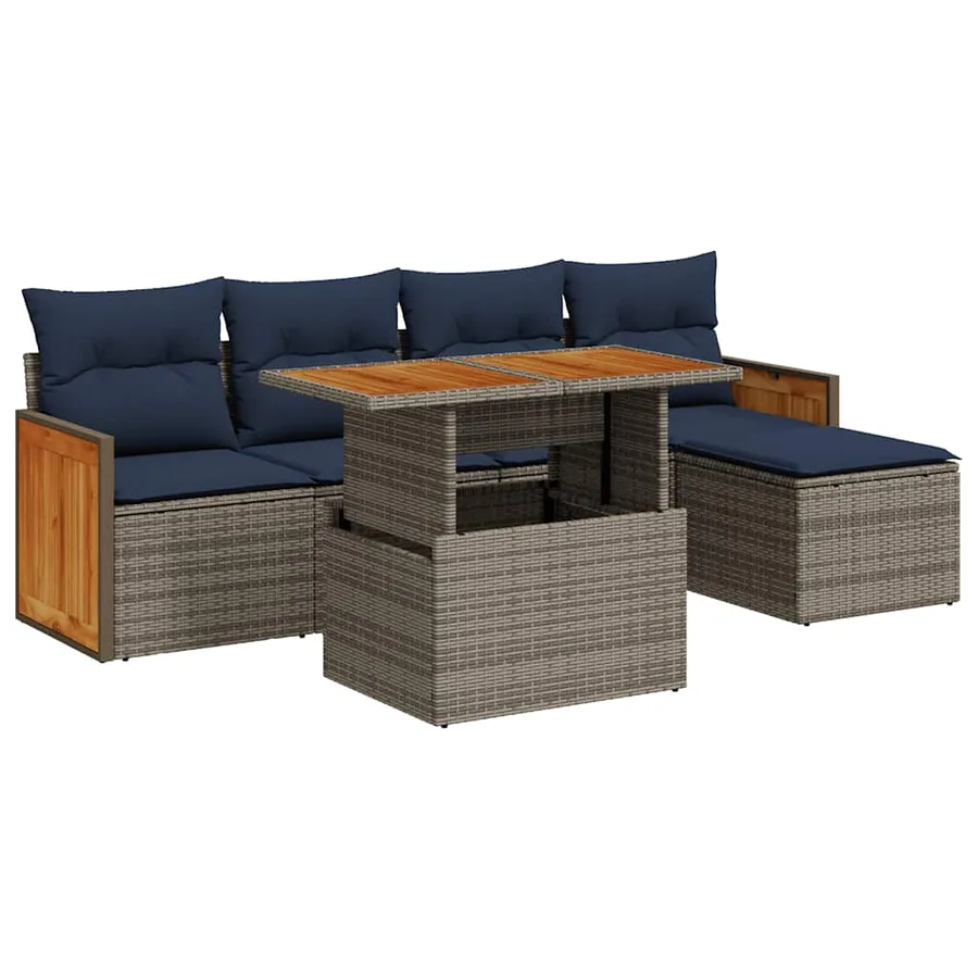 Salon de jardin avec coussins 6 pcs gris résine tressée acacia - 2
