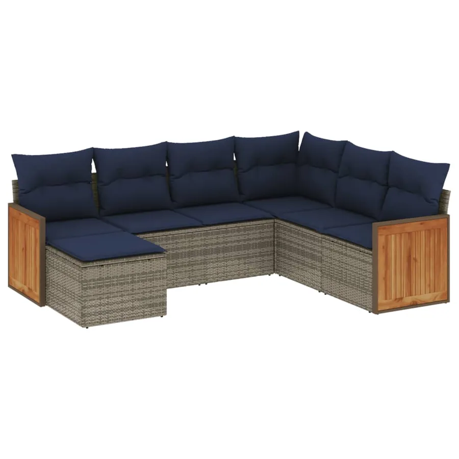 Ensemble de canapé de jardin 7 pcs avec coussins gris résine tressée - 2