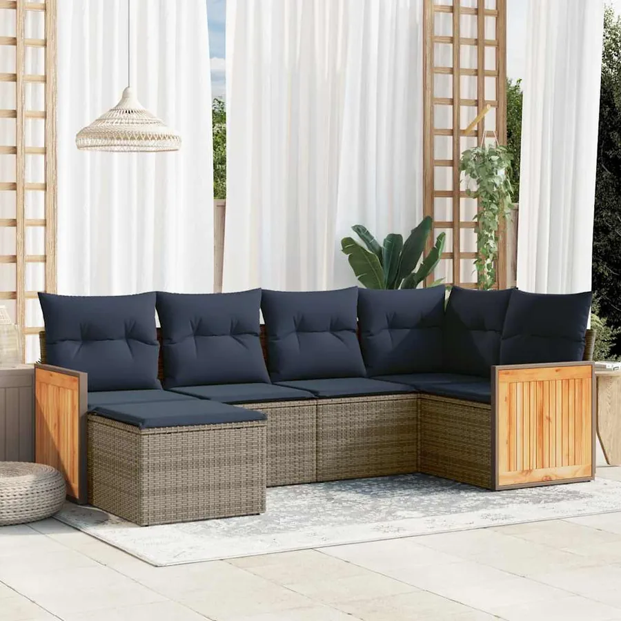 Ensemble de canapé de jardin 6 pcs avec coussins gris résine tressée