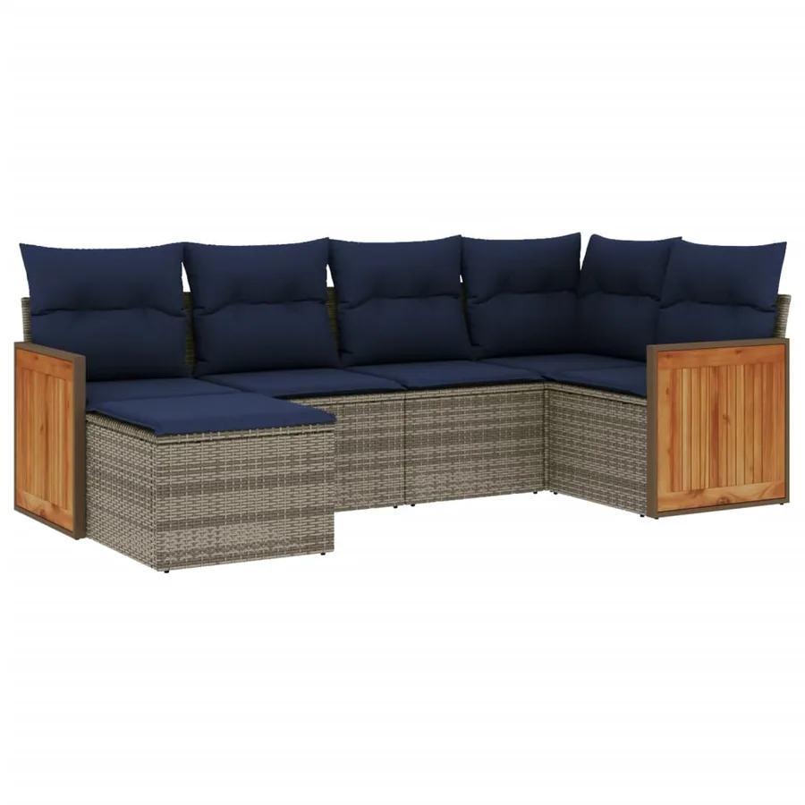 Ensemble de canapé de jardin 6 pcs avec coussins gris résine tressée - 2