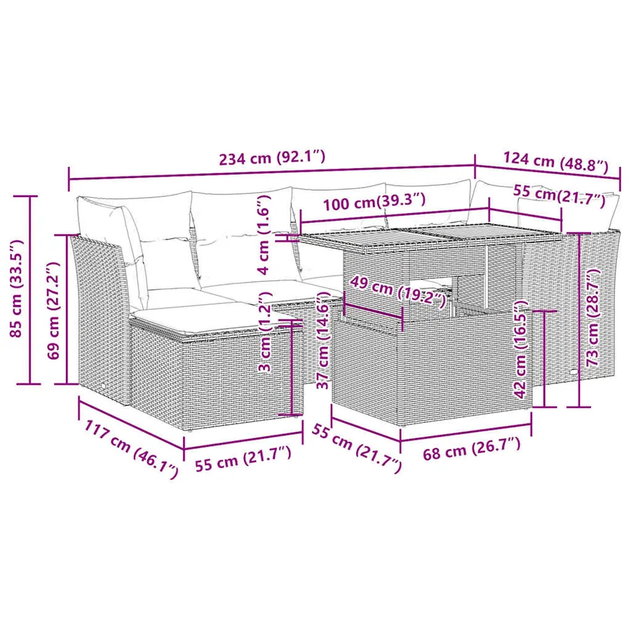 Salon de jardin avec coussins 7 pcs gris résine tressée - 13
