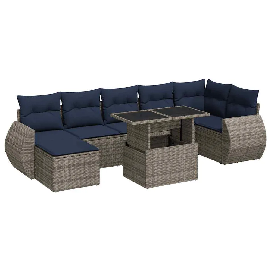 Salon de jardin avec coussins 8 pcs gris résine tressée acacia - 2