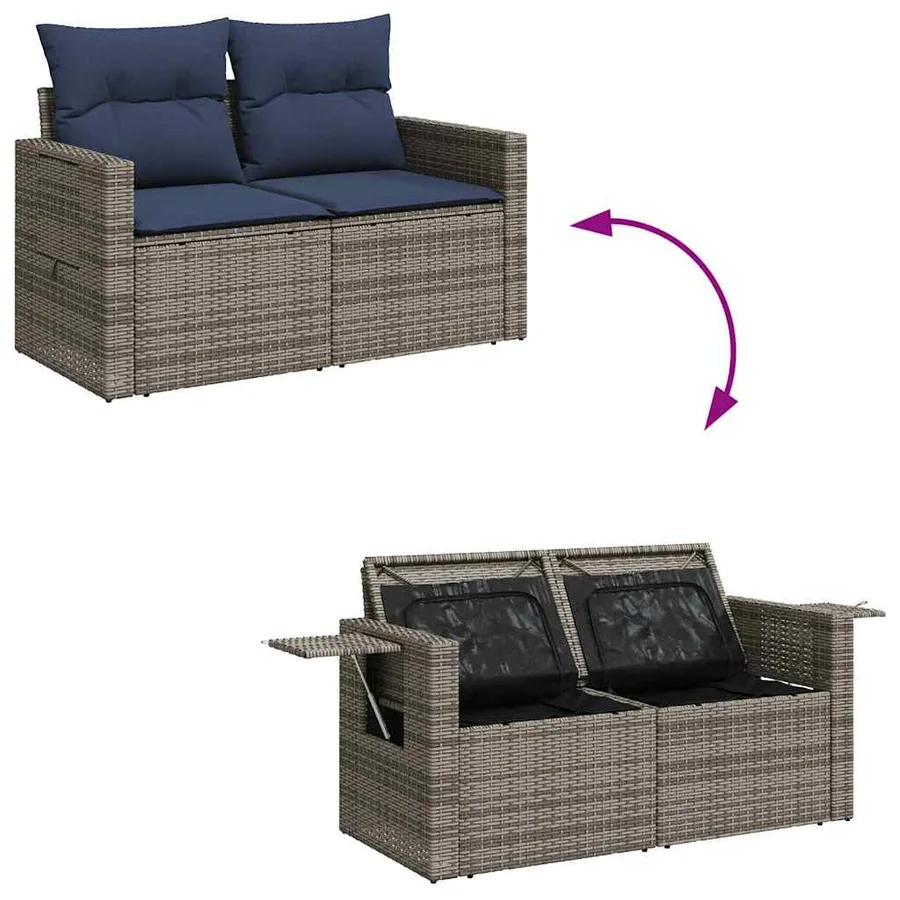 Salon de jardin 6 pcs avec coussins gris résine tressée acacia - 8