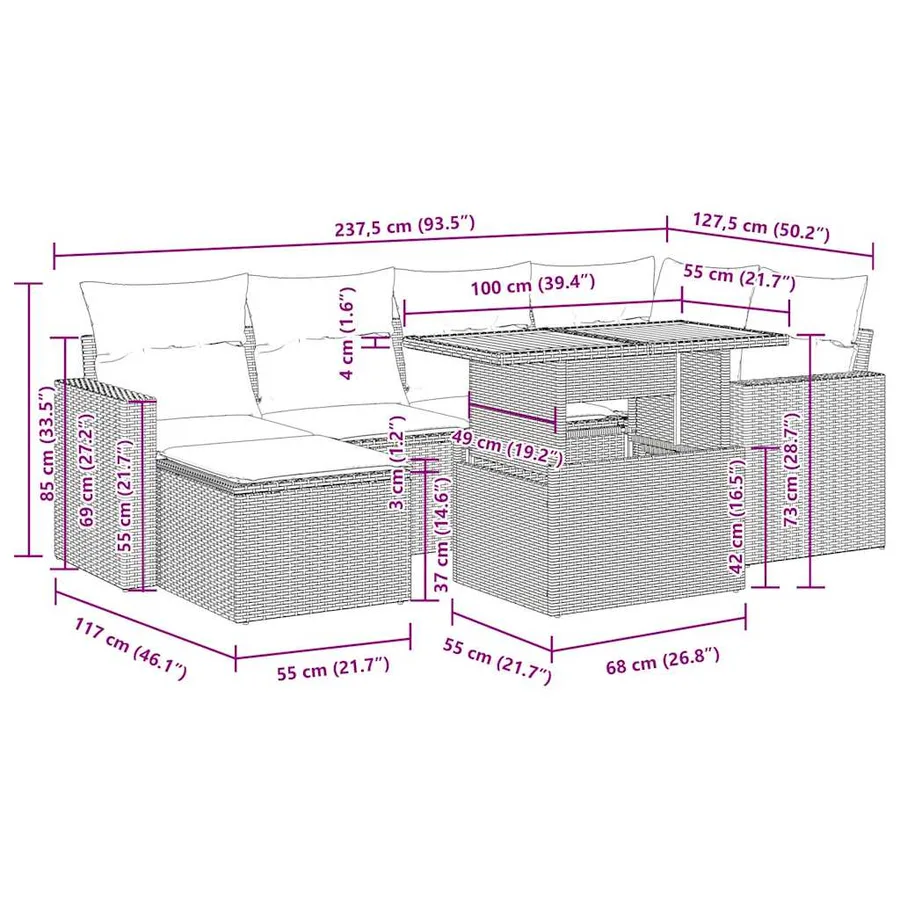 Salon de jardin avec coussins 7 pcs gris résine tressée - 15