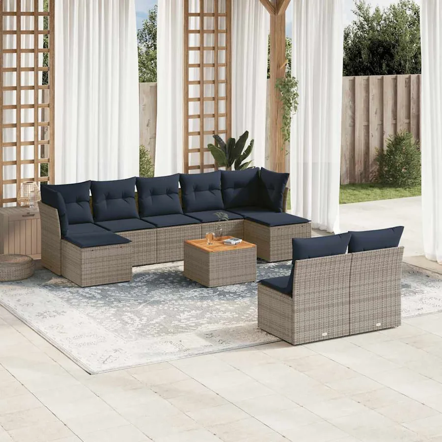 Ensemble de canapé de jardin 10 pcs avec coussins gris résine tressée