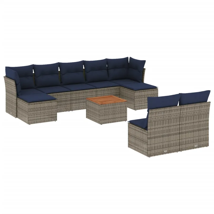 Ensemble de canapé de jardin 10 pcs avec coussins gris résine tressée - 2