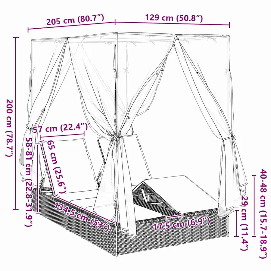 Transat double Réglable Rouge 205 x 129 x 200 cm polyrotin - 11
