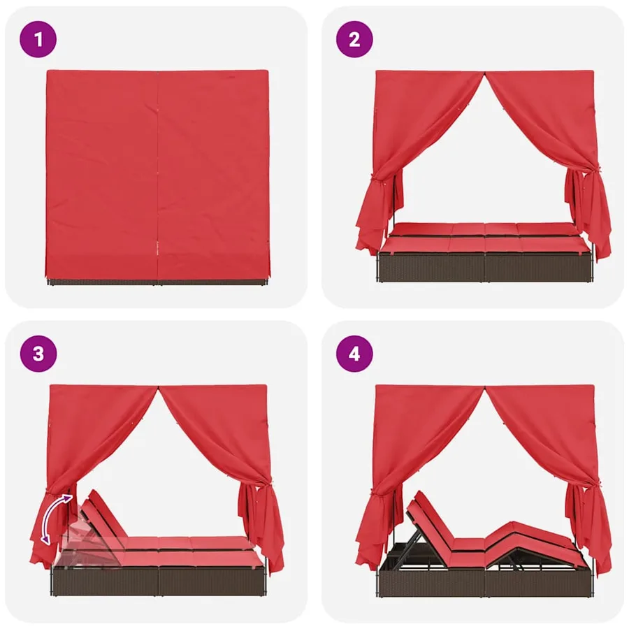 Transat double Réglable Rouge 205 x 129 x 200 cm polyrotin - 8