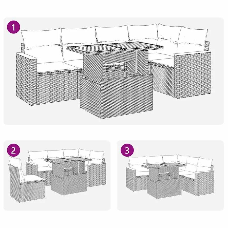 Salon de jardin 6 pcs avec coussins gris résine tressée - 11