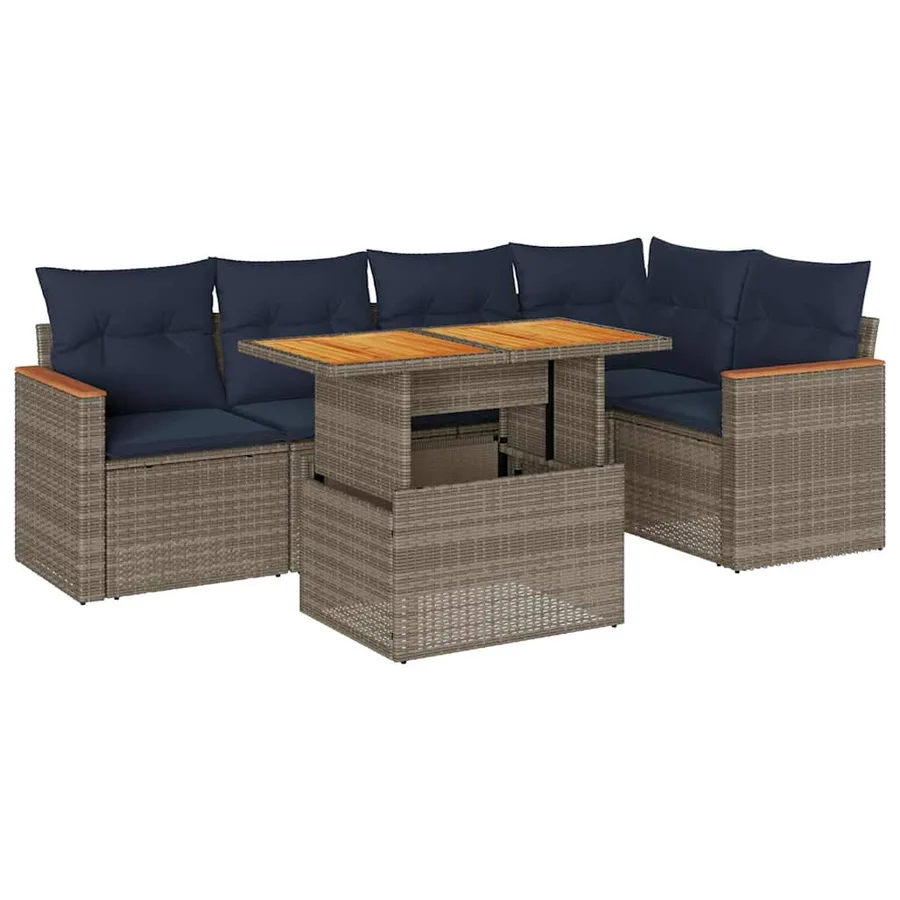 Salon de jardin 6 pcs avec coussins gris résine tressée - 2