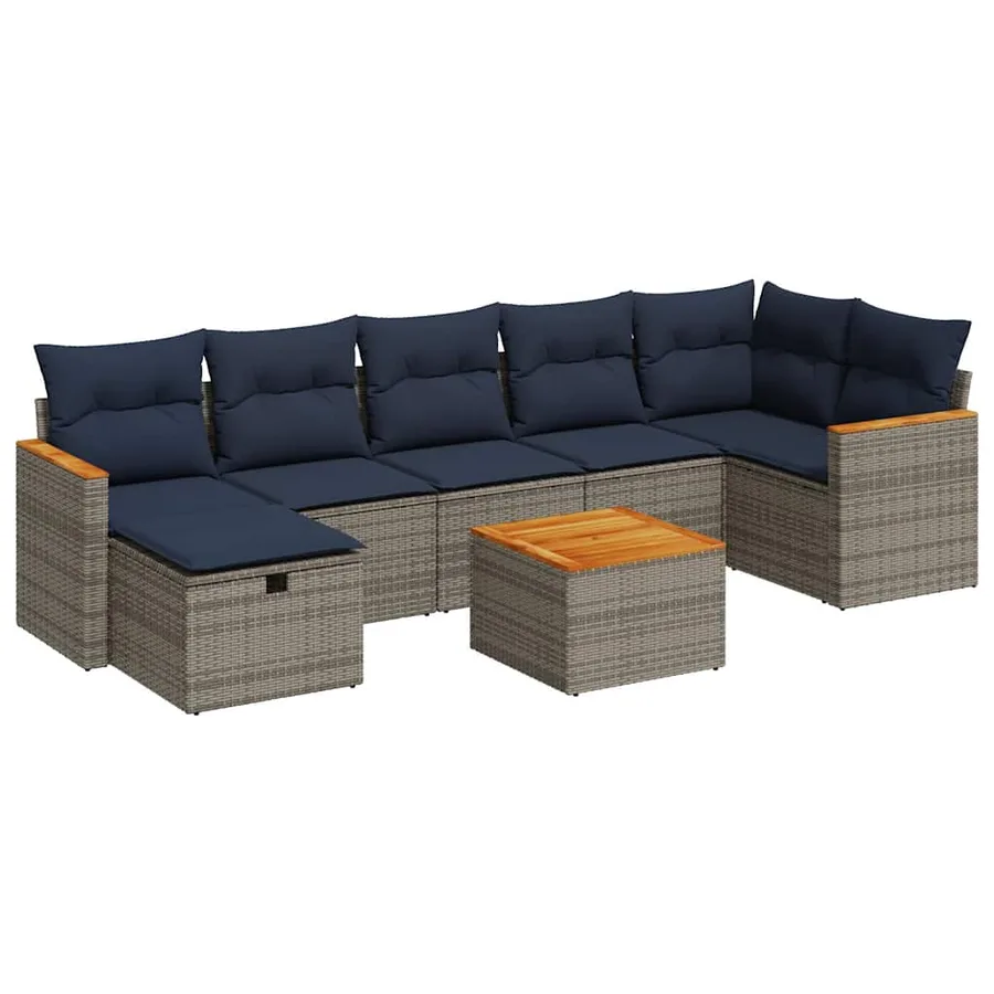 Salon de jardin 8 pcs avec coussins gris résine tressée - 2