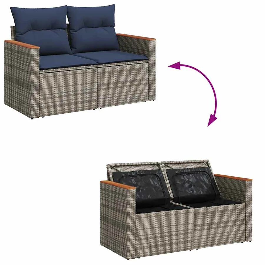 Salon de jardin 9 pcs avec coussins gris résine tressée - 9