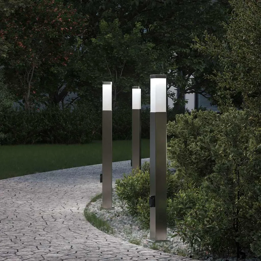 Bornes lumineuses avec sortie lot de 3 80 cm acier inoxydable IP44
