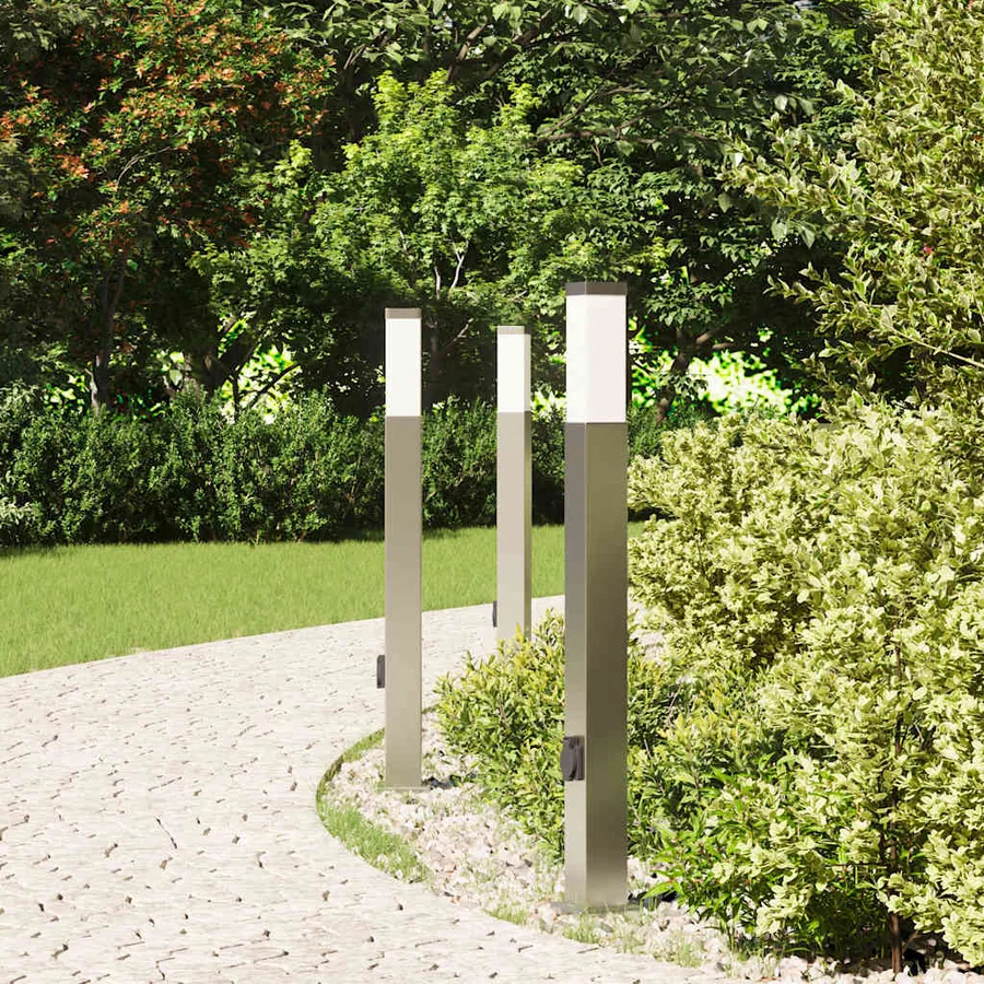 Bornes lumineuses avec sortie lot de 3 80 cm acier inoxydable IP44 - 3